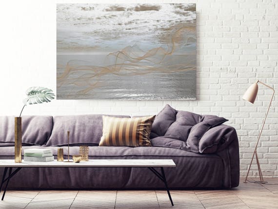 ORL-11591 Silver ocean breeze 8. Extra Large Contemporary Blue Canvas Art Print, Seascape Abstract Canvas Art up to 80"  by Irena Orlov