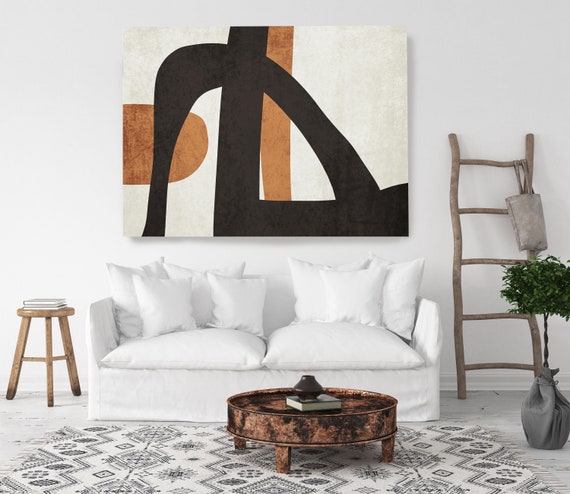 Bold Shapes in Copper and Black, Nordic Art, Calming Neutrals 4, Scandinavian Modern, Modern Canvas Print, Large Abstract Office Minimalist