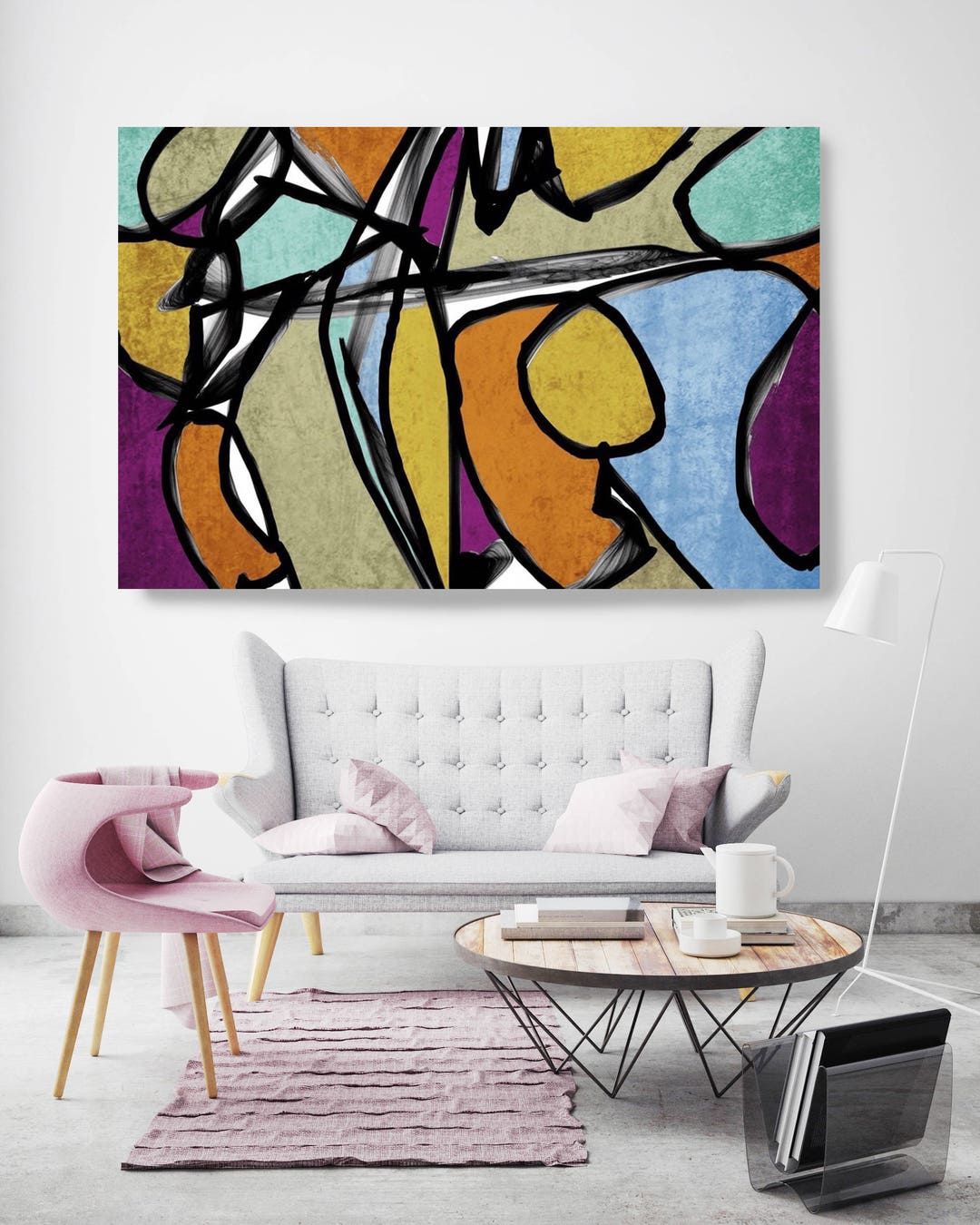 Vibrant Colorful Abstract-0-59. Mid-century Modern Green Blue