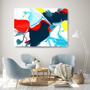 Red Blue Contemporary Art Abstract Painting Print Canvas Colorful Abstract Art, Extra Large Canvas Print, Rhythms of Nature 1