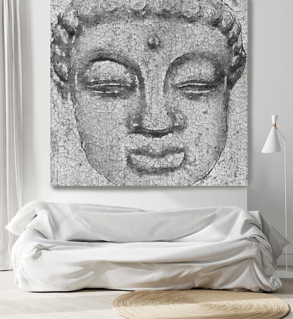 Silver Buddha Painting Canvas Print, Buddha Wall Art, Spiritual Buddha Wall Art, Buddhist art, Zen wall painting, Canvas Wall Art Print