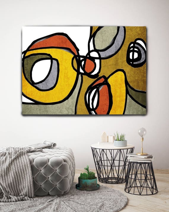 Vibrant Colorful Abstract-0-29. Mid-Century Modern Red Yellow Canvas Art Print, Mid Century Modern Canvas Art Print up to 72" by Irena Orlov