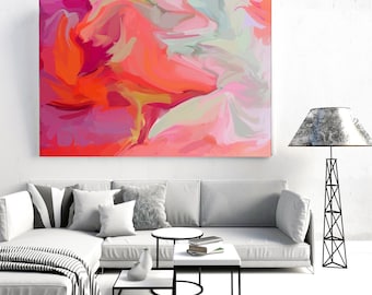 Geheimnisvolle Kräfte, Abstrakte Kunst Rot Acryl Fluid Art Fluid Painting WandKunst Geschenk für sie Original Kunstwerk Leinwand Kunst Druck