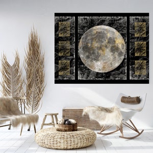 Gold Mond 5 Leinwand Druck | Mond Moderne Kunst | Gold Grau Schwarzer Mond Leinwand Druck | Schlafzimmer Wand Dekor | Planet Wandkunst | Mondphasen Art