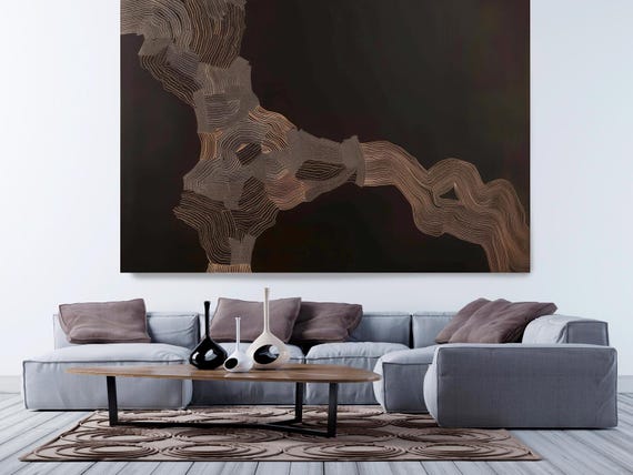 Copper Cascade-1 Contemporary Abstract Painting Print on Canvas, Contemporary Living Room Decor, Office Wall Art, Textured Abstract
