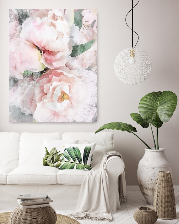 Blush Pink Wall Art Peony Floral Painting for Farmhouse Decor Peony Watercolor Painting Print peony canvas print Blushing Beauty shabby chic