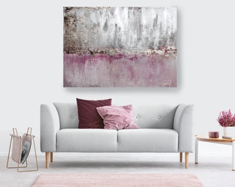 Silver Pink Bronze Abstract Painting Silver Pink Modern Art Abstract Painting Extra Large Silver Painting Extra Large Abstract Canvas Print