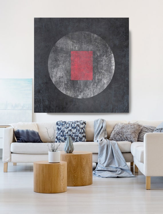 Geometry Moon 21 Canvas Print | Moon Modern Art | Red And Black Moon Canvas Print | Bedroom Decor | Planet Wall Art | Moon Phases Art