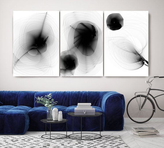 Black and White Contemporary TRIPTYCH canvas art prints-3 panels Stretched Canvas Wall Art, Canvas Art Print, Abstract Black Wall Decor