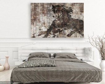 Running Horse. Extra Large Horse, Unique Horse Wall Decor, Brown Rustic Horse, Large Contemporary Canvas Art Print up to 72" by Irena Orlov