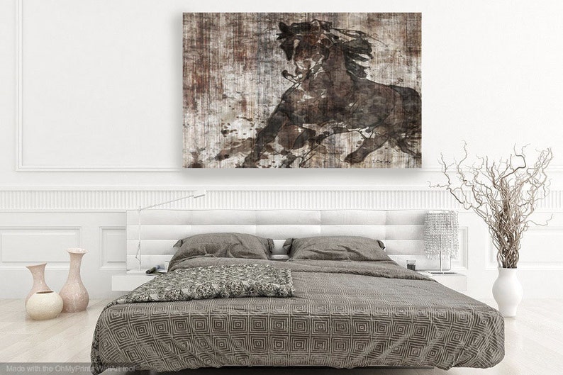 Running Horse. Extra Large Horse, Unique Horse Wall Decor, Brown Rustic Horse, Large Contemporary Canvas Art Print up to 72 by Irena Orlov image 1