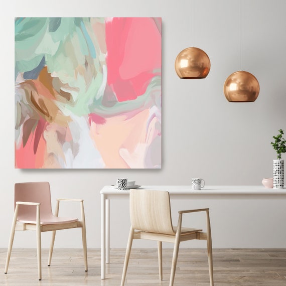 Blush Pink 3, TURQUOISE Abstract Expressionist Contemporary Art, Huge Turquoise Pink Abstract Canvas Art Print up to 50" by Irena Orlov