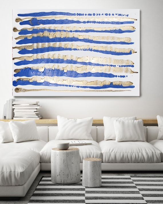 Coastal Sunset, Minimalism Gold Blue Nordic Painting, Scandinavian Modern, Modern Canvas Print Large Abstract Navy Blue Gold Art Minimalist