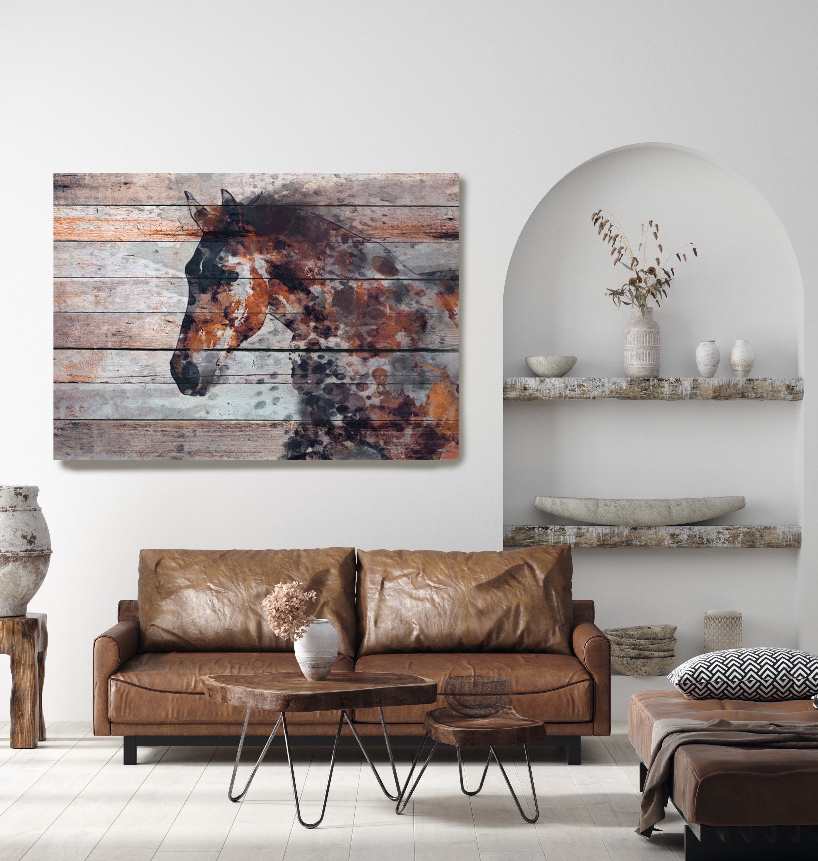 Farmhouse Horse Art Western Horse Canvas Print Fire Horse Large Horse Painting Print Unique Horse Wall Decor Brown Rustic Horse Artwork