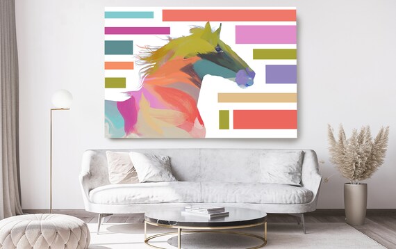 Horse Color Block Large Canvas, Horse Art, Color Wrapped Horse 1, Abstract Horse Canvas Print, Abstract Colorful Horse Portrait