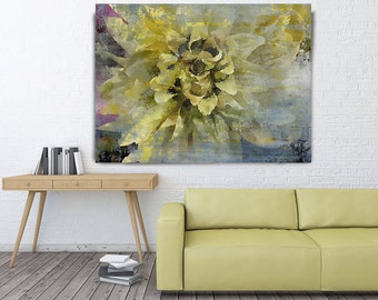 ORL-8071-4 Joyfull Green Flower. Floral Painting, Abstract Art, Abstract Colorful Contemporary Canvas Art Print up to 72" by Irena Orlov