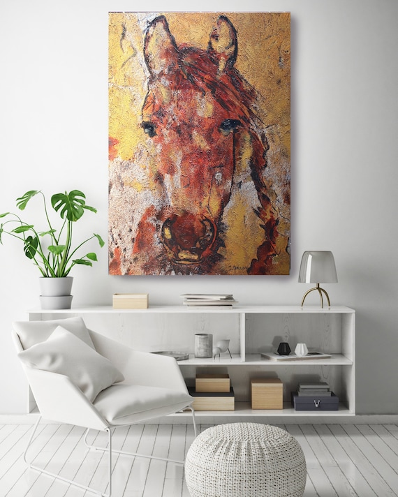 Yellow Horse 2| Horse Painting | Giclee | Farm Animal | Horse Art| Rustic Horse | Horse Canvas | Abstract Horse