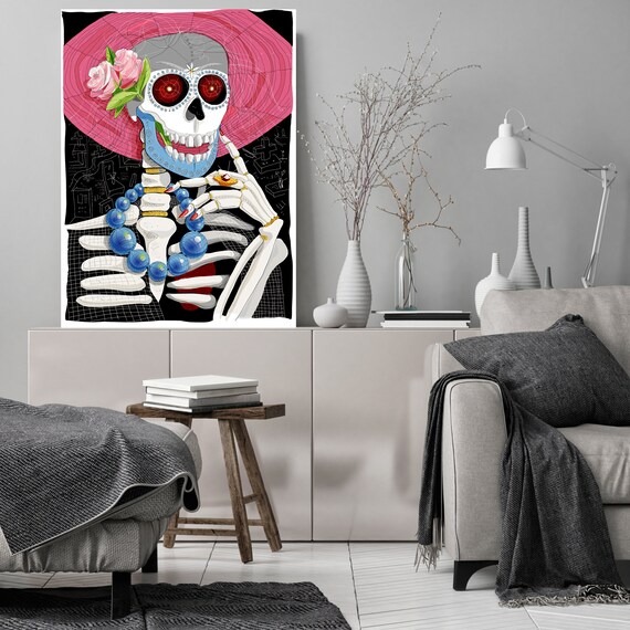 Frida, Halloween Sugar Skull Floral Skull Art Canvas Print. Large Sugar Skull Painting Canvas Art Print up to 72" by Zeev Orlov