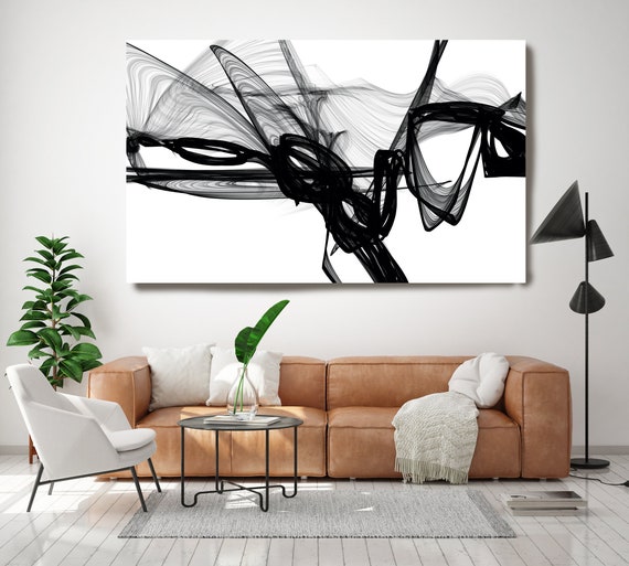 Abstract Black White New Media Painting on Canvas Everything and More Minimalist 72 x 44", Minimalist Large Abstract Painting, INVEST IN ART