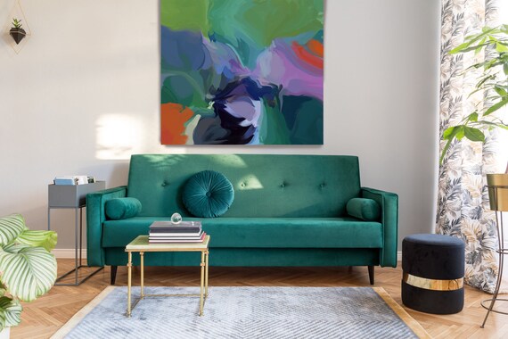 Awoken, Emerald Green Art Jade Green Abstract Print on Canvas up to 50", Green Purple Abstract Canvas Art Print, Sunny City by Irena Orlov