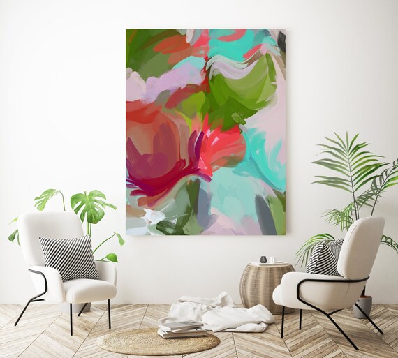 This is your time, Large Art Abstract Painting Red Green Wall Art Home Decor Canvas Prints Coastal Wall Decor Canvas Art Print Irena Orlov