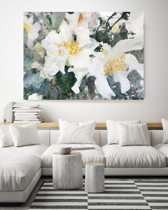 Floral Magic. Floral Painting, Modern, Contemporary, Floral, White , Watercolor Painting Canvas Print,  Rustic White