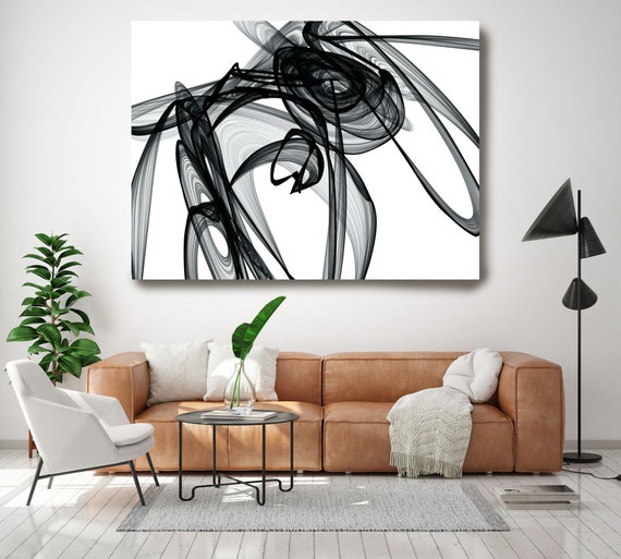 Out of Itself 45H x 60W inch, Innovative ORIGINAL New Media Abstract Black And White Painting on Canvas Minimalist Art