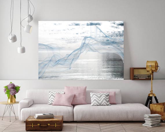 ORL-11588-2 Silver ocean breeze 5. Extra Large Contemporary Blue Canvas Art Print, Seascape Abstract Canvas Art up to 80"  by Irena Orlov