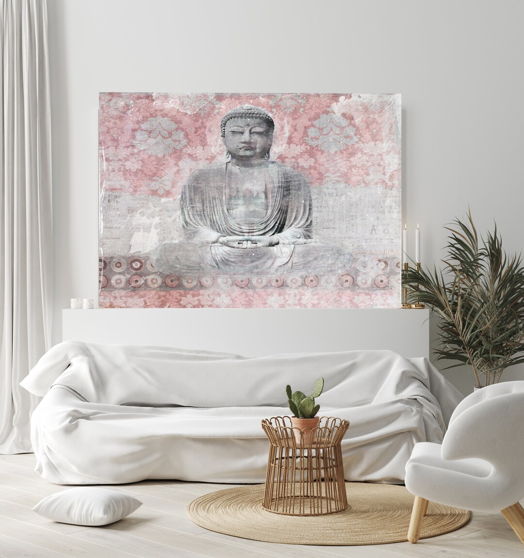 Blush Pink Gray Buddha Wall ART Buddha Art Decor Buddha Etsy
