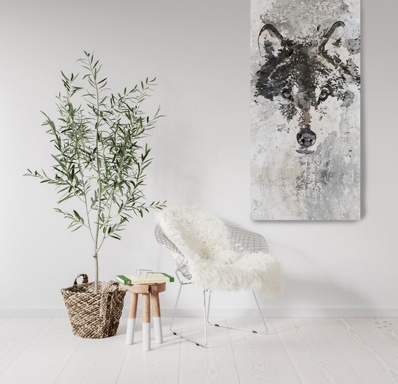 Wolf Canvas Art, Wolf Canvas Painting, Wolf Wall Art, Wolf Painting, White Grey Wall Art, Big Wolf, Wolf Canvas Print