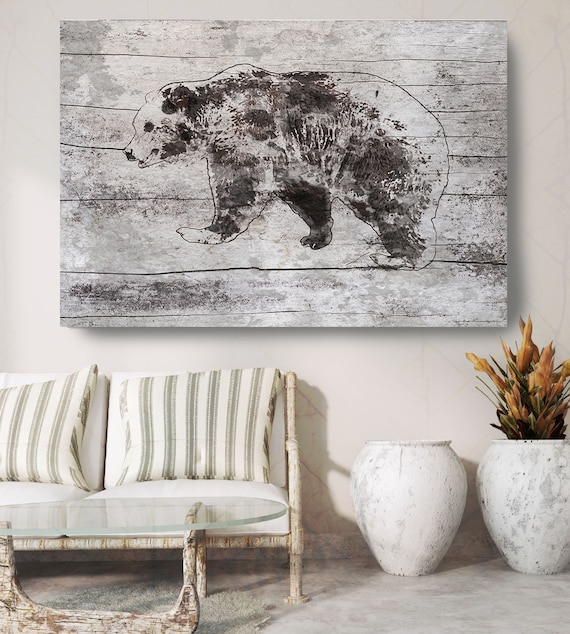 Mom Bear Art, Bear Painting, Bear Print, Bear Walking, Rustic Bear, Vintage Bear, Bear canvas Art Print up to 81" by Irena Orlov