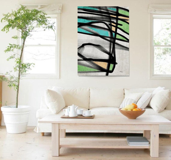 Simply Radiant. Abstract Paintings Art, Wall Decor, Extra Large Abstract Green Black Canvas Art Print up to 72" by Irena Orlov