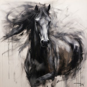 Black Horse in Expression Canvas Art, Horse Painting, Horse Art, Horse Painting, Impressionist Horse Painting Print, Rustic Horse canvas Art