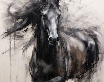 Black Horse in Expression Canvas Art, Horse Painting, Horse Art, Horse Painting, Impressionist Horse Painting Print, Rustic Horse canvas Art