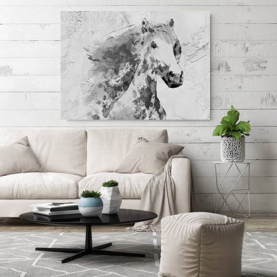 White Stallion Horse Painting, Horse Painting, Equine Wall Decor, Equine Wall Art, Giclee Print on Canvas, Art on Canvas