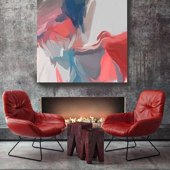 Love is everywhere. Original Oil Painting on Canvas, Contemporary Abstract Blue, Red, Pink Trend Color Oil Painting up to 50" by Irena Orlov