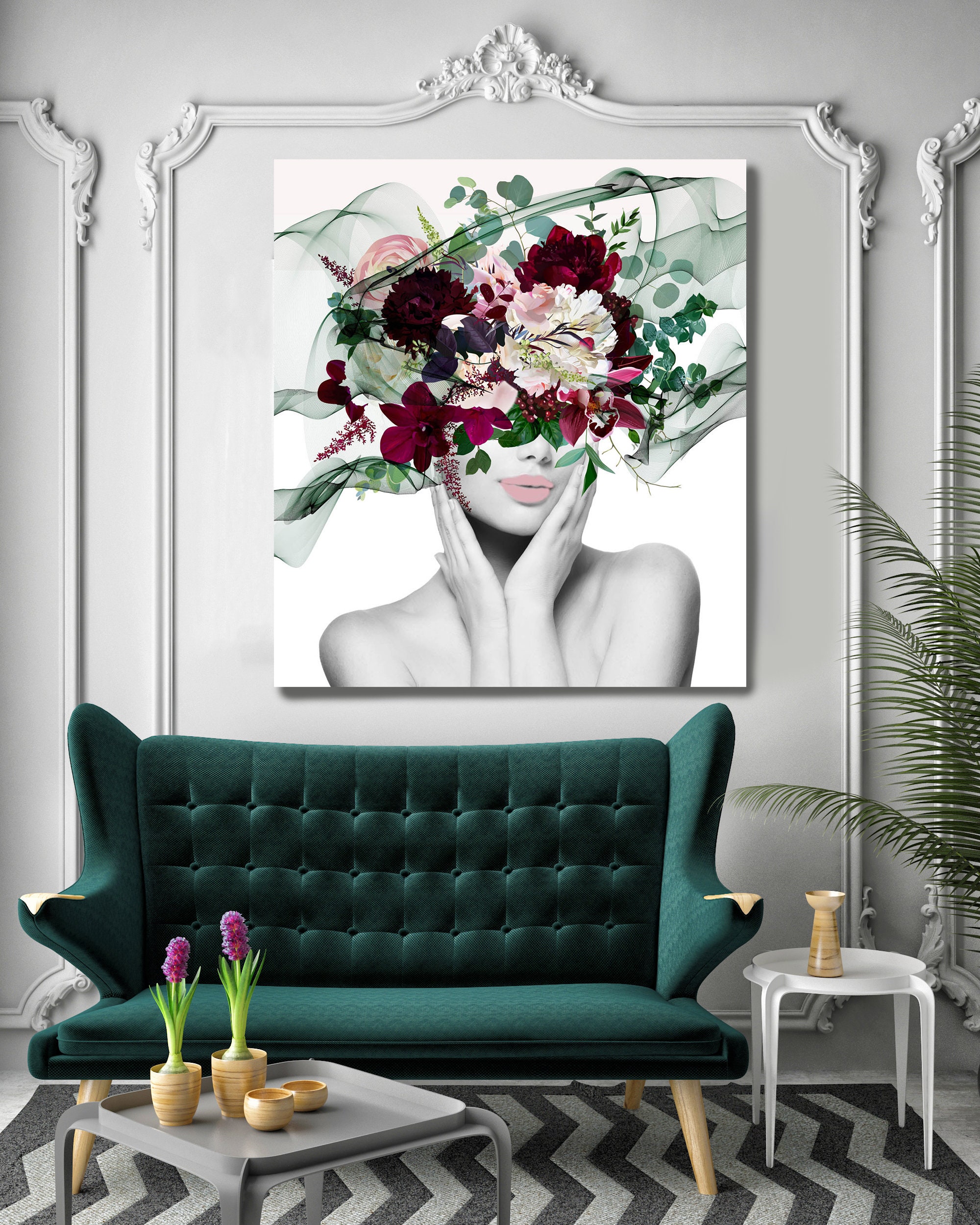 Woman Floral Portrait, Flower head woman Canvas Print, Sexy wall art ...