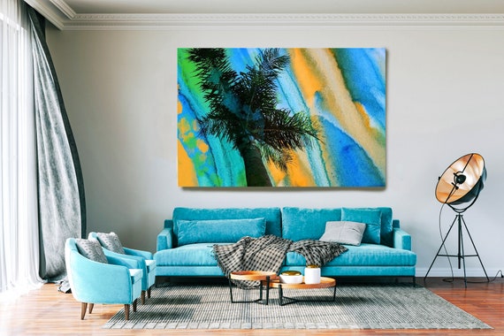 Palm Beach Palms, Tropical Palm Canvas Prints, Palm Art, Palm Tree Painting Print Tropical Decor, Watercolor Palms Artwork California Sunset