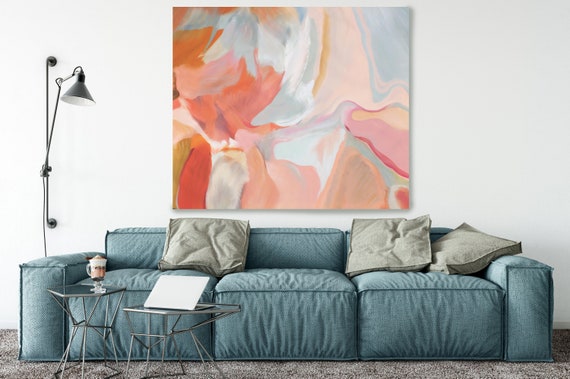 Environmental Vibrations 9-2, Pink Gray Abstract Painting, Pink Gray Blur Canvas Art Print up to 48" by Irena Orlov