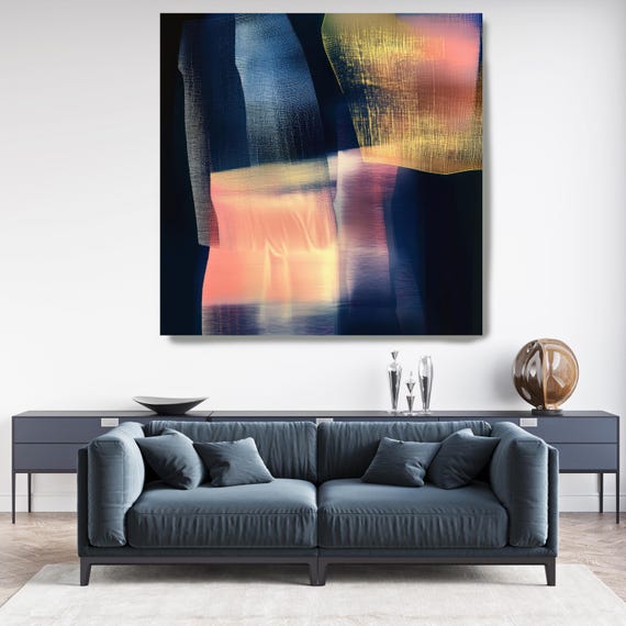 Waves of Solitude-2, Blue Yellow Contemporary art, Abstract Painting Print, Canvas Print Painting Art, Office Art, Living Room Wall Decor