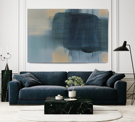 Twilight Waters-1, Green Abstract Painting Print on Canvas, Abstract Art, Contemporary Living Room Decor, Office Wall Art