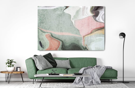 SeaGreen oldrose Large Abstract Art, Abstract Canvas Print Large Modern Abstract Wall Art, Abstract Painting, Color Expression 21