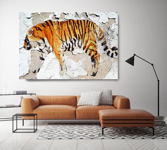 Siberian Tiger . Extra Large Animal Canvas Art Print up to 72". Tiger wall decor. Orange Rustic Canvas Wall art, Large Tiger by Irena Orlov