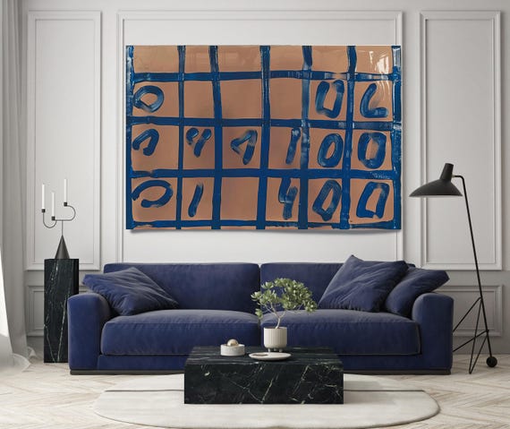 Indigo Infusion-4, Blue Brown Contemporary Abstract Painting Print on Canvas, Contemporary Living Room Decor, Office Art, Textured Abstract