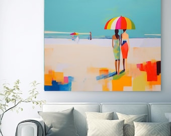 Summer Vibes Color Block Modern Beach Art 7, Coastal Canvas Print, Midcentury Coastal At print on Canvas, Color Block Abstract Coastal Art