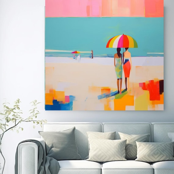 Summer Vibes Color Block Modern Beach Art 7, Coastal Canvas Print, Midcentury Coastal At print on Canvas, Color Block Abstract Coastal Art