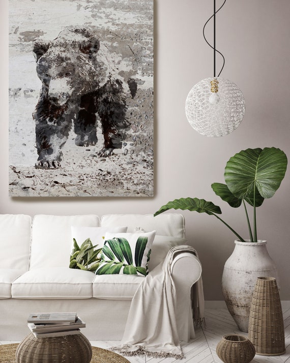 Brown Bear Walking Wall Art Print | Rustic Bear Canvas Print | Livingroom Décor | Animal Wall Art | Bear Art Print | Bear Art Canvas