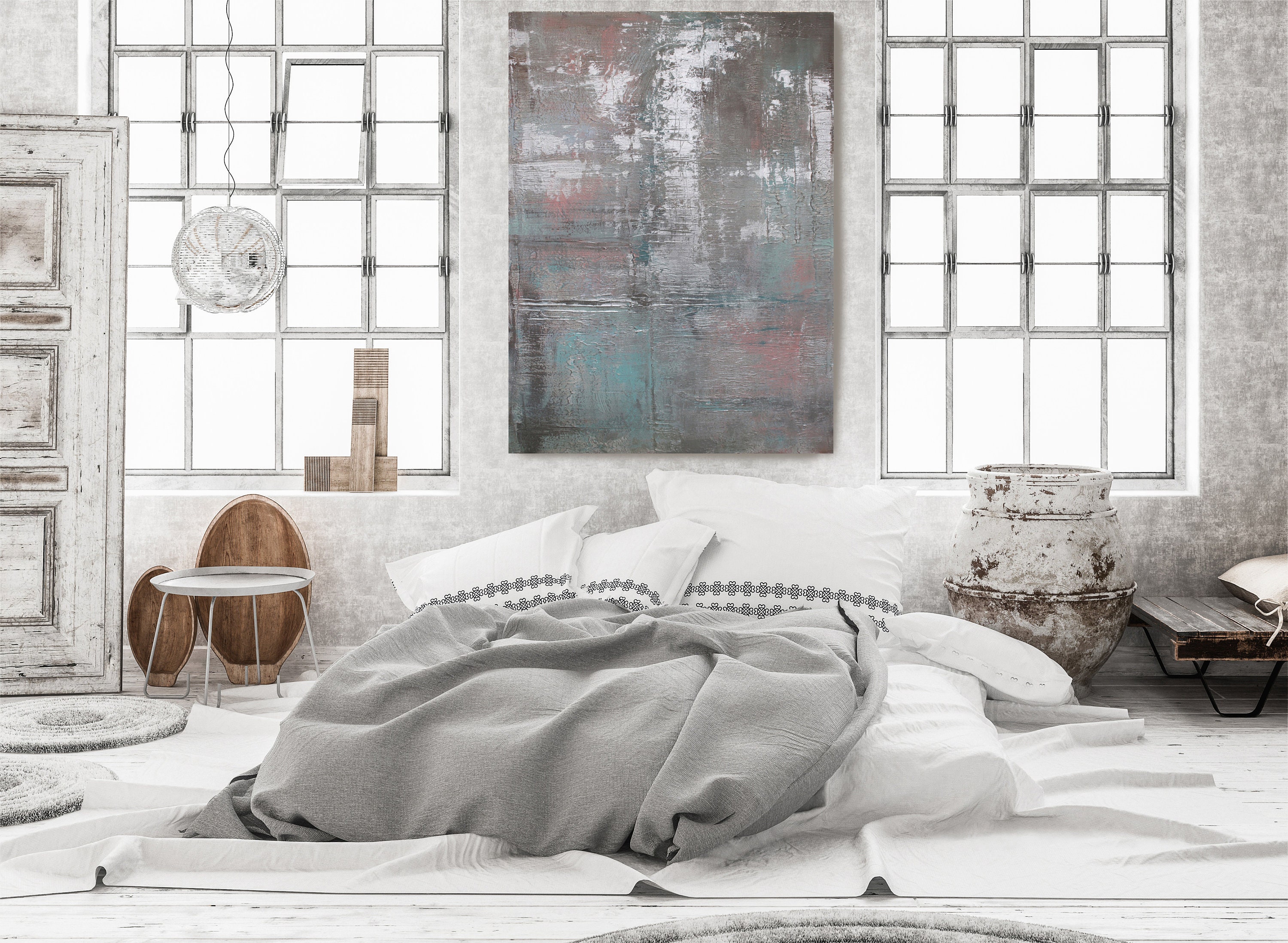 Silver Pink Teal Abstract Painting Silver Art Abstract Painting Extra