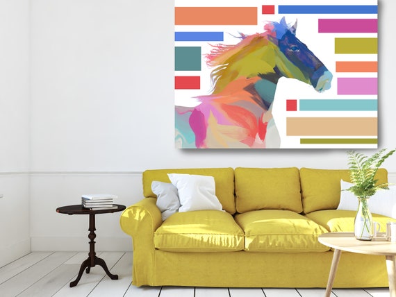 Horse Color Block Large Canvas, Horse Art, Color Wrapped Horse 1-2, Abstract Horse Canvas Print, Abstract Colorful Horse Portrait