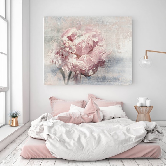 Elegant Flower, Shabby Floral. Pink Blue Gray Rustic Peony, Shabby Chic Canvas Art Print up to 72" by Irena Orlov